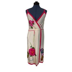 Vtg Brijo Silk Sleeveless Faux Wrap Floral Butterfly Slip Dress‎ Fairy 70s S ITA